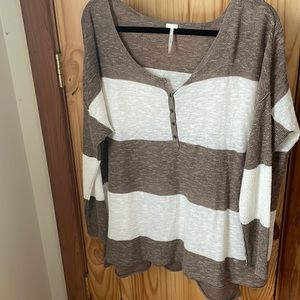 FP Beach. Lightweight Henley sweater. Brown and white stripes.  Size S